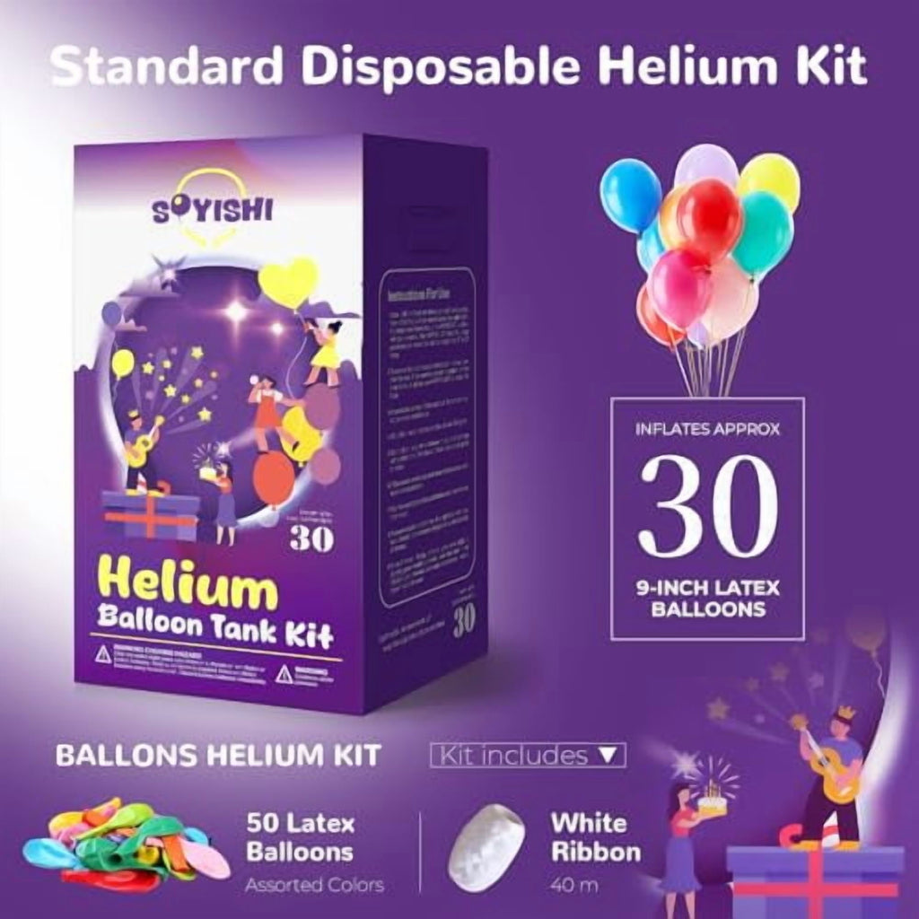 Helium Tank for Balloons at Home 7L Helium Balloon Pump Kit 30 Assorted Latex Balloons and Curling Ribbon Included 99.99% Pure Helium Gas (1 Tank)