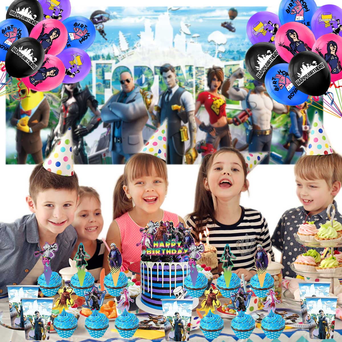 Fortnite Birthday Party Supplies Balloons Plates Decoration Cake Topper Decor Tableware Banner Backdrop