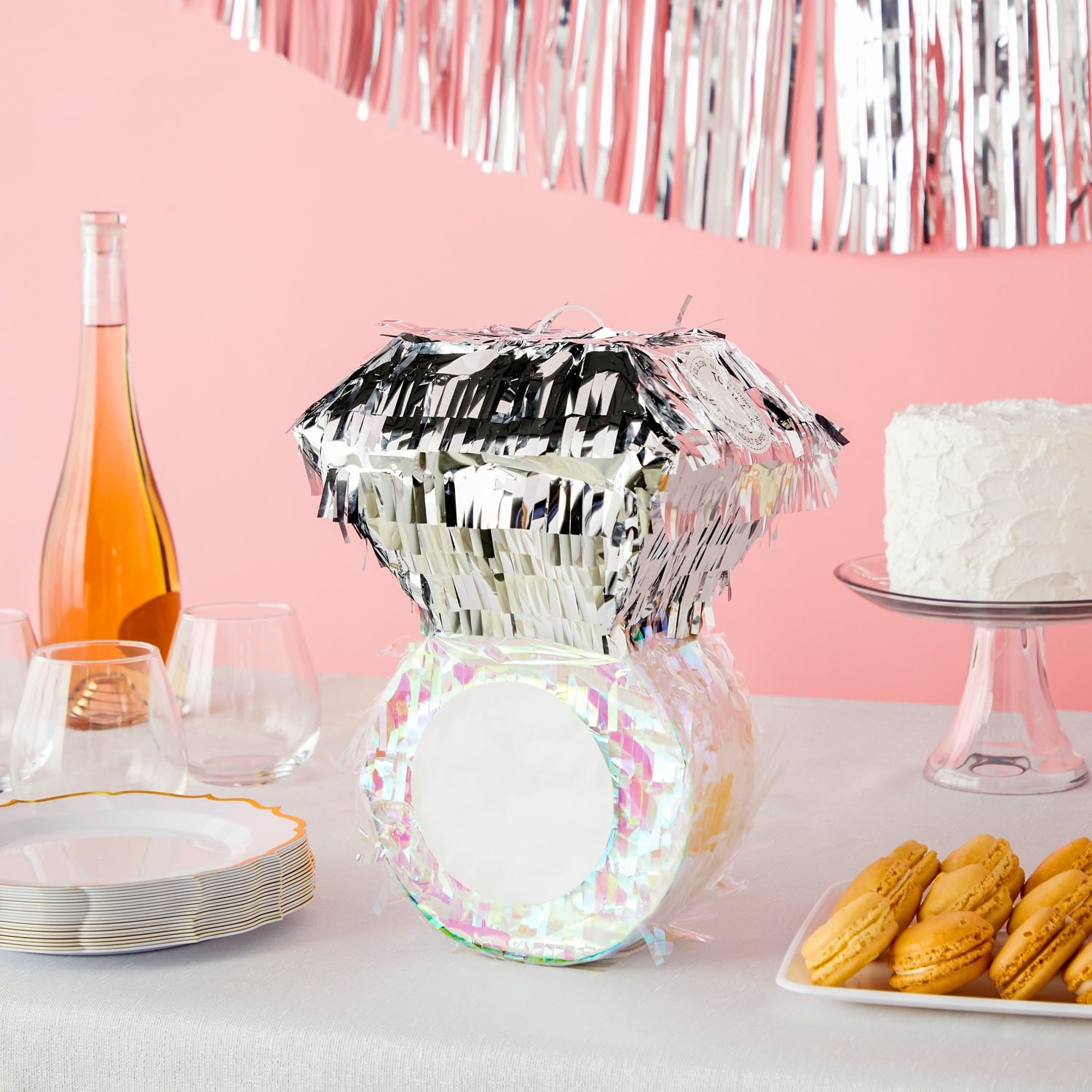 Diamond Ring Pinata for Bridal Shower Centerpieces, Engagement Decorations, Bachelorette Party Supplies (7.2 x 7.1 x 11.0 In)