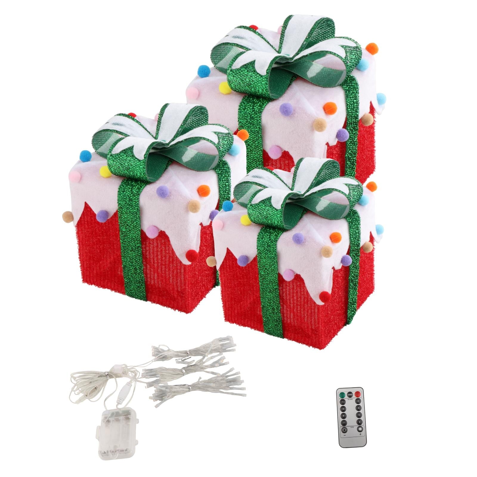 Sharprepublic 3 Pcs Christmas Lighted Gift Boxes Decorations for Outdoor Bedroom Fireplace Colorful
