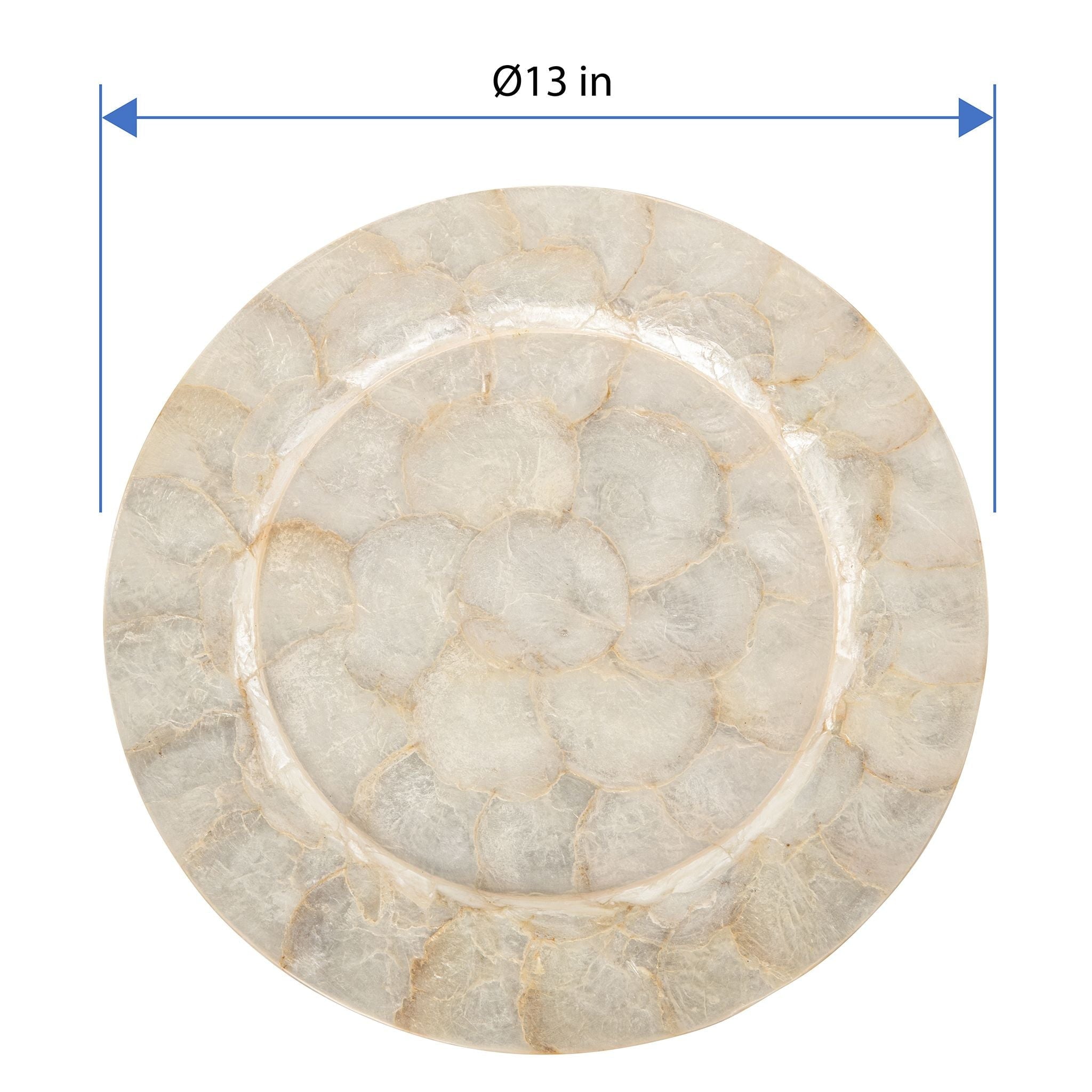 KOUBOO Round Capiz Seashell Charger Plates, Ivory-Gold-Plearlescent Rustic Water Hyacinth Decorative Charger Plater, Wedding, Party (Set of 2) 13 In