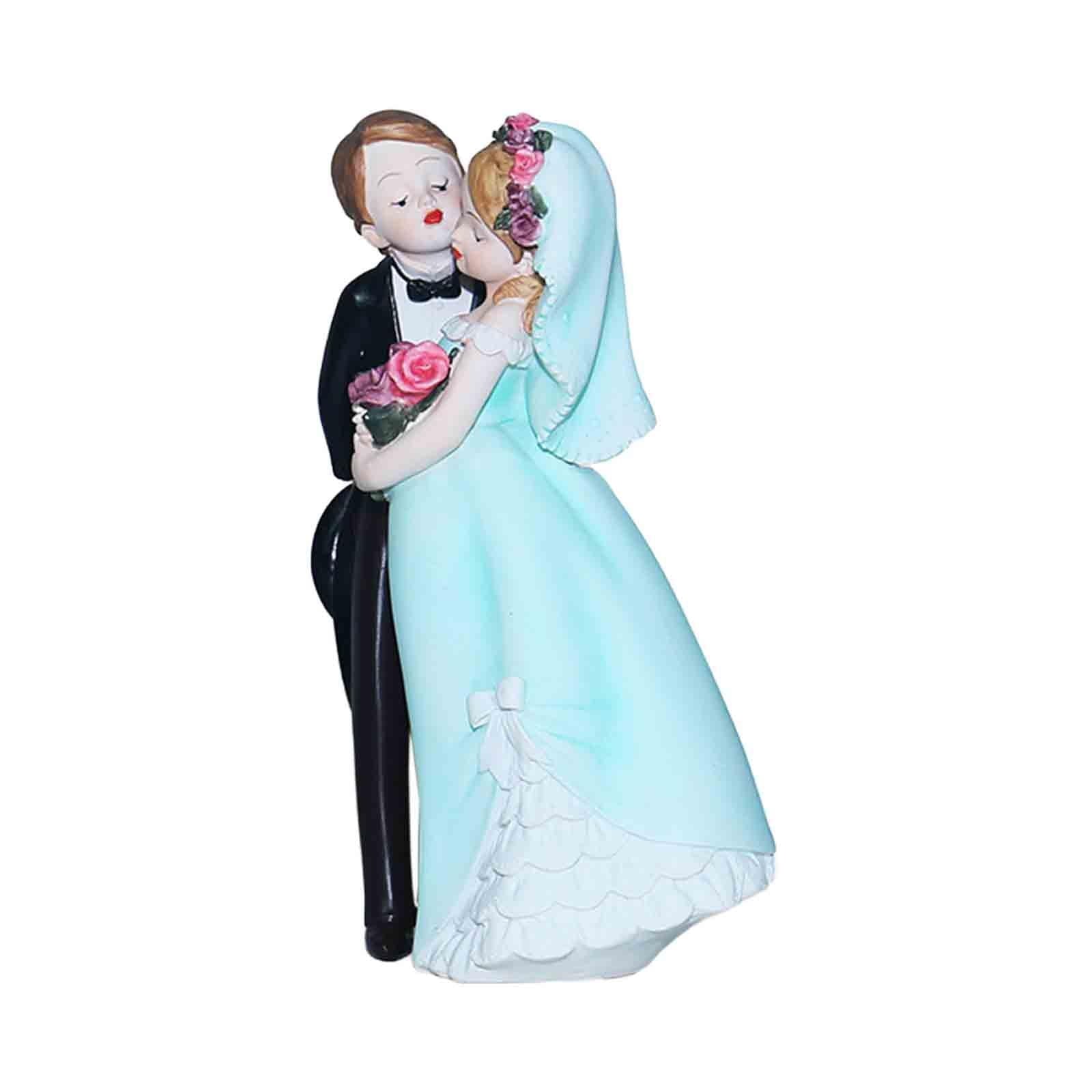 S SERENABLE Wedding Cake Topper Bride and Groom Mini DIY Micro Landscape Miniature Scene People Wedding Cake Dolls Topper for Anniversary Blue Dress
