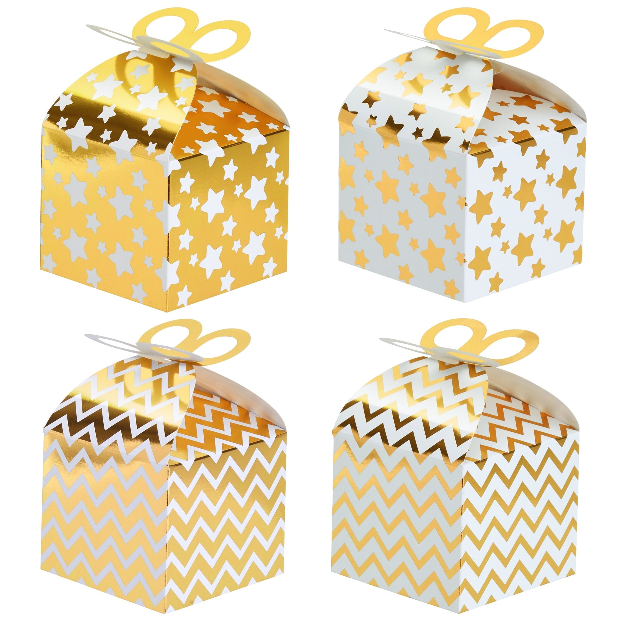 36 Pack Mini Gable Boxes for Party Favors, Birthday, Wedding, Anniversaries, Valentines, Engagement, Gold Foil Ornament Gift Boxes, 4 Patterns Designs (3.7x3.2x3.7 in)