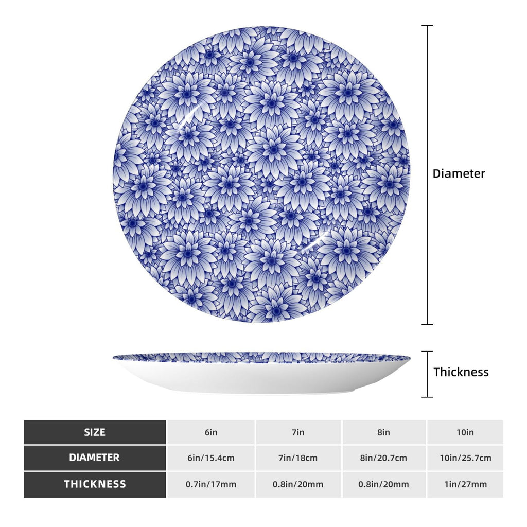 Cauagu Blue And White Flowers Print Bone China Decorative Plate, Wall Mount Plate Holiday Decor Decorative Ceramic Plates with Stand Elegant Household Plates Decorative-6in