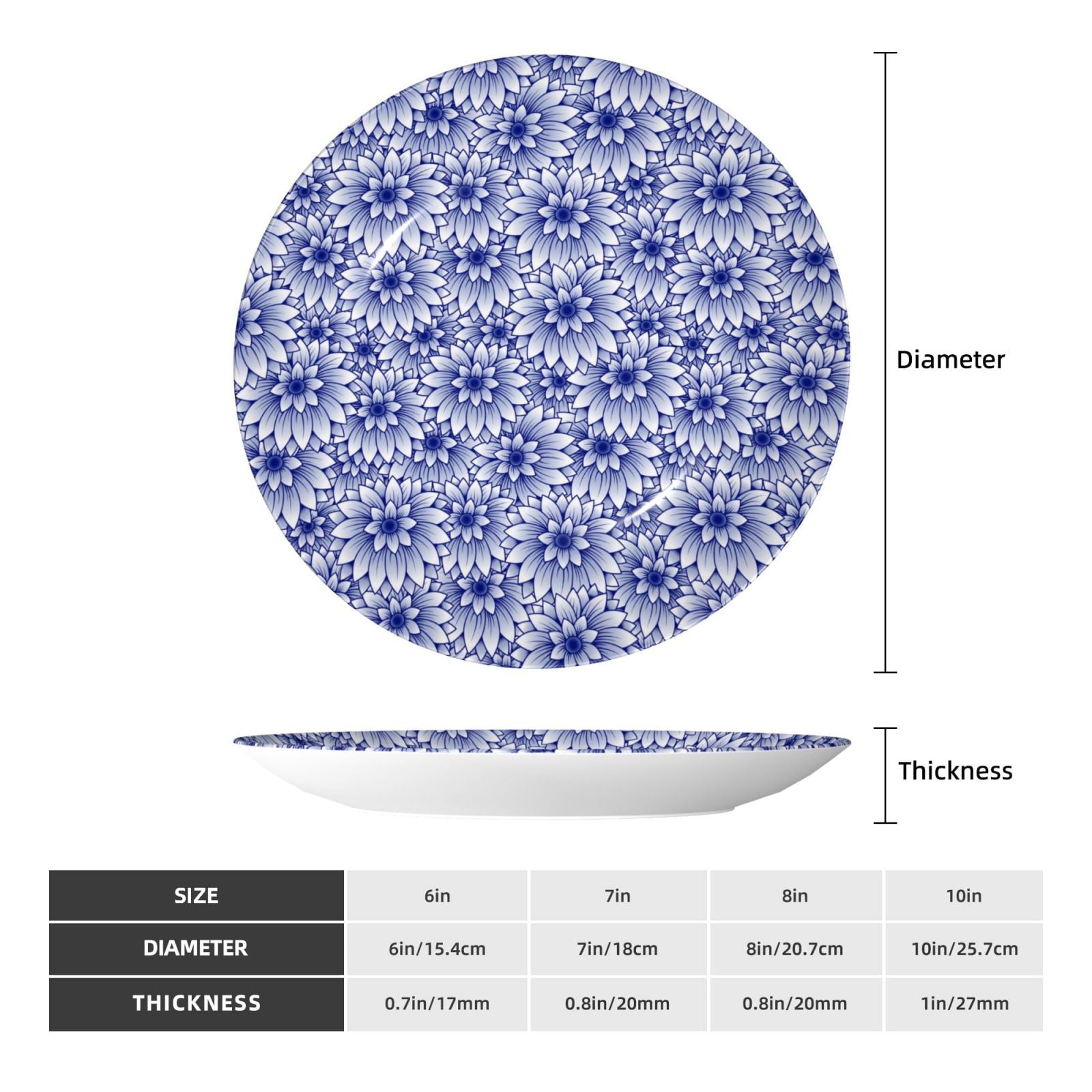 Cauagu Blue And White Flowers Print Bone China Decorative Plate, Wall Mount Plate Holiday Decor Decorative Ceramic Plates with Stand Elegant Household Plates Decorative-6in