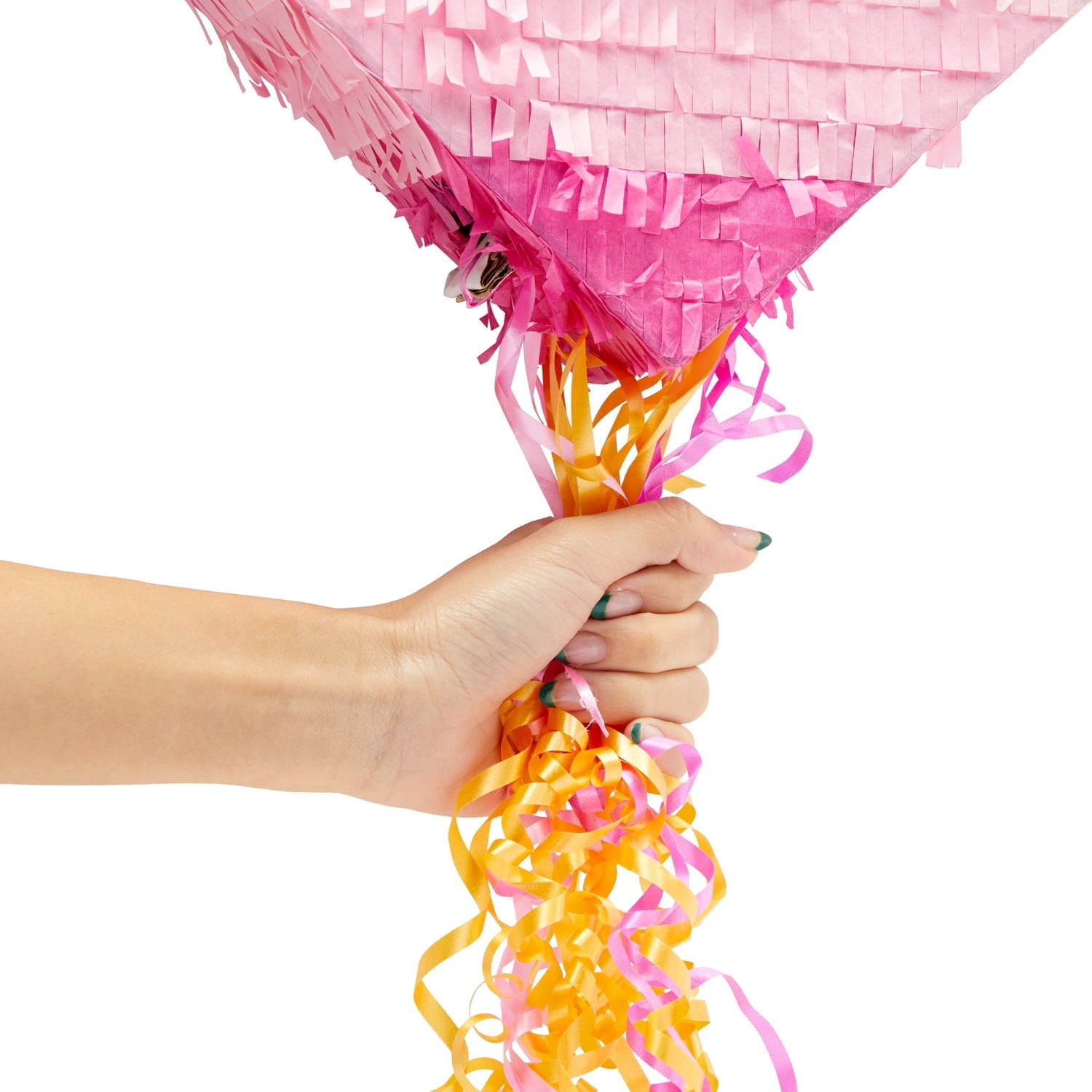 Sparkle and Bash Pink and Gold Ombre Pull String Heart Pinata, Ideal for Birthday Party Decorations & Supplies, Quinceanera, Valentine's Day (16 x 13 x 3 In, Small), Ages 3-14