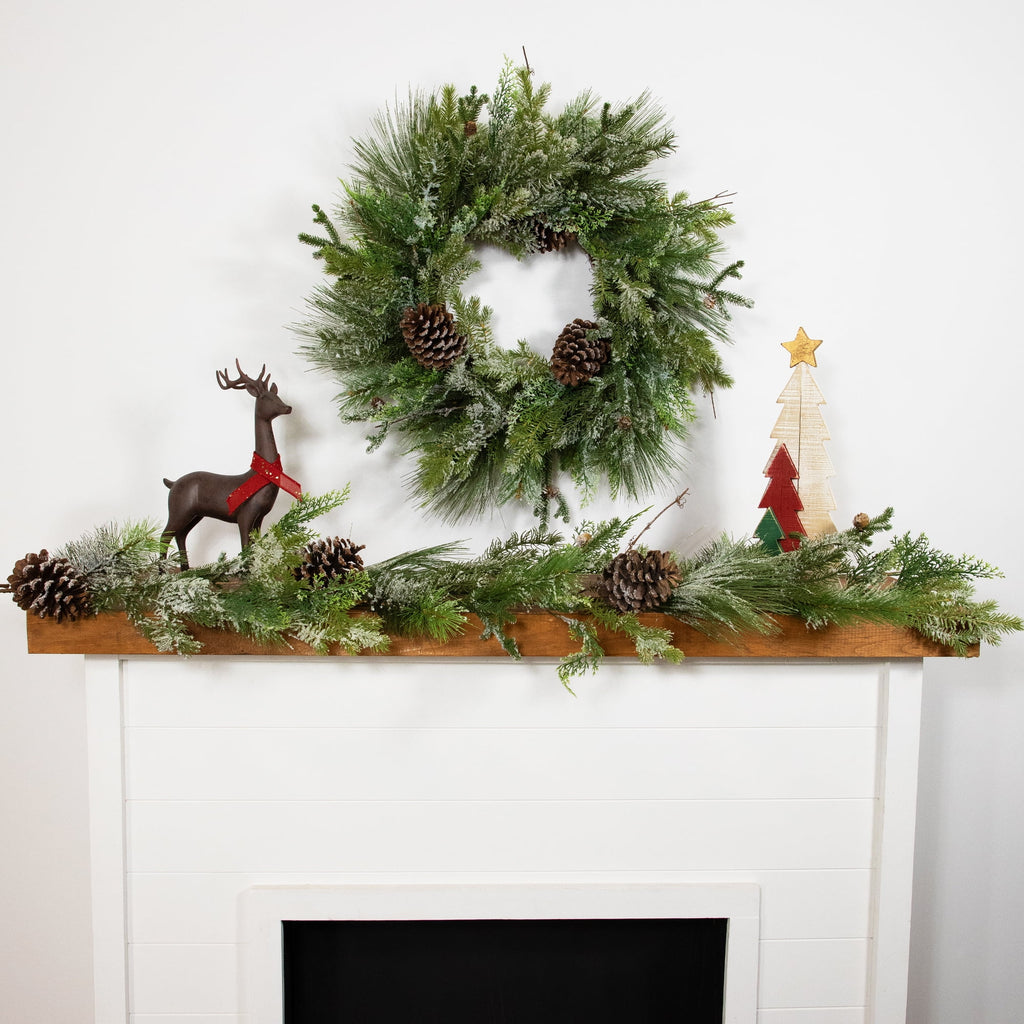 Northlight Frosted Mixed Pine and Cedar with Pinecones Artificial Christmas Garland - 5' x 10" -
