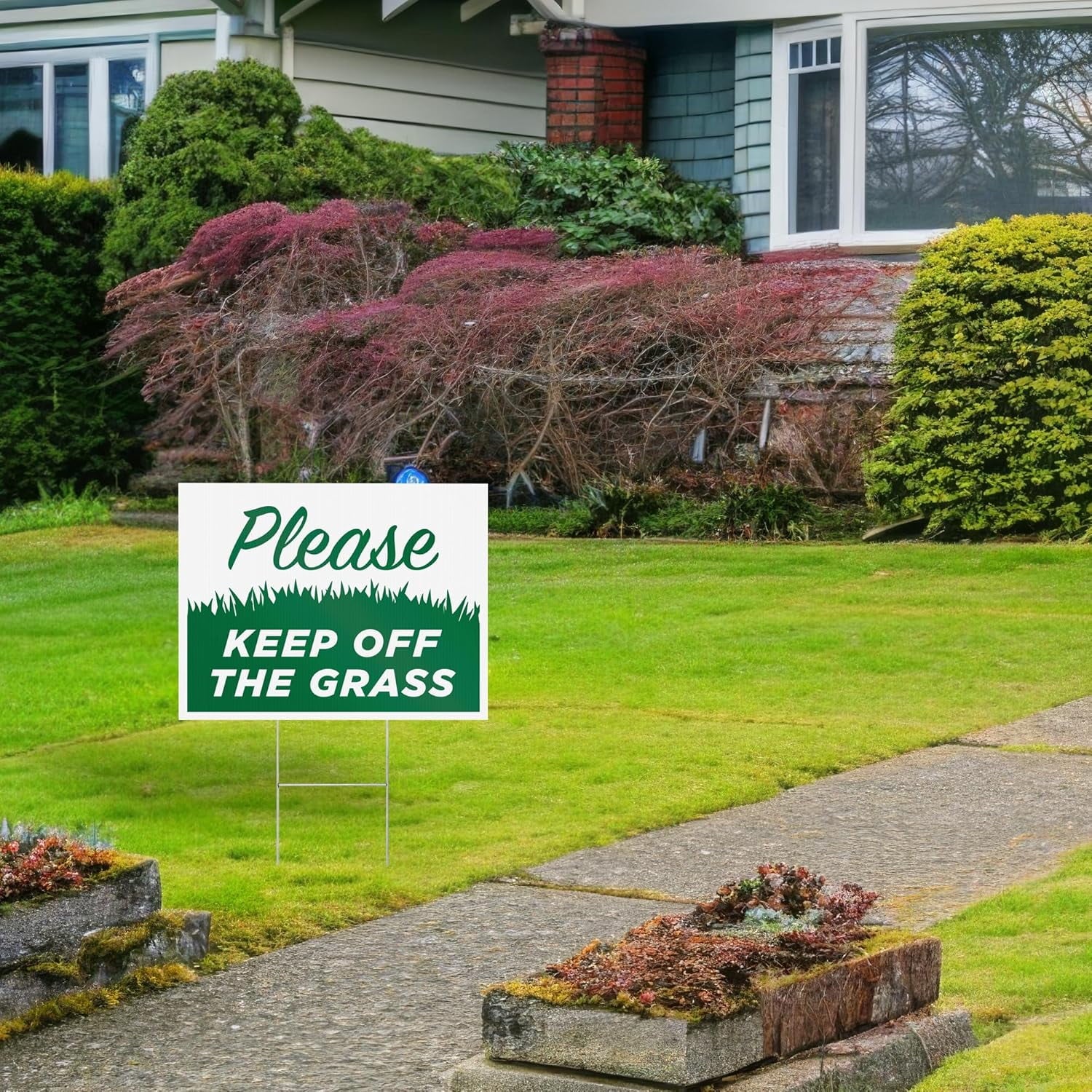 Keep Off Grass Yard Signs with H-Frame Stakes, 17" x 13" Corrugated Plastic Keep Off Grass Signs for Yard (Pack of 4)