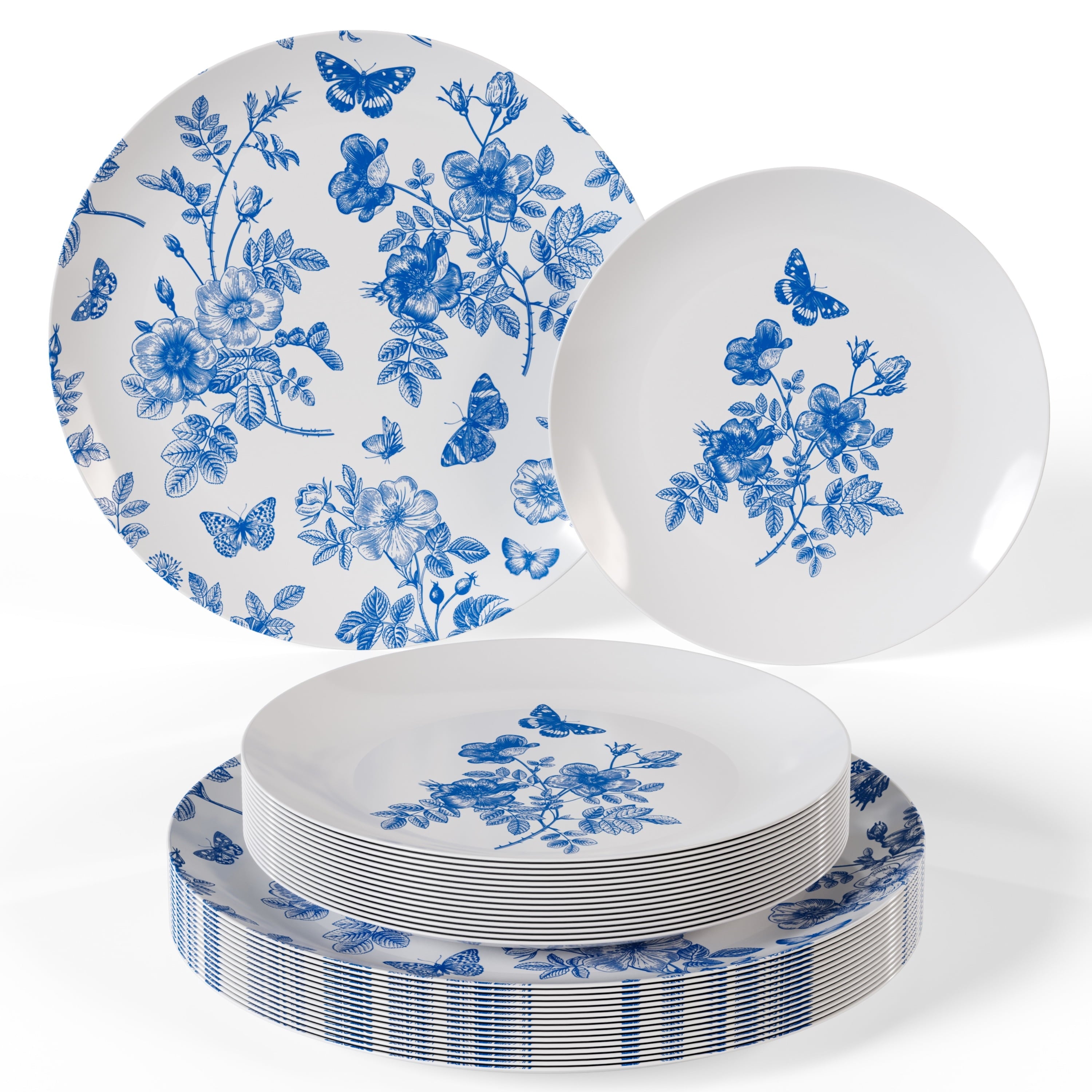 Crown Display 40-Piece Disposable Plates Set - White and Pomegranate Design - 20 Guests