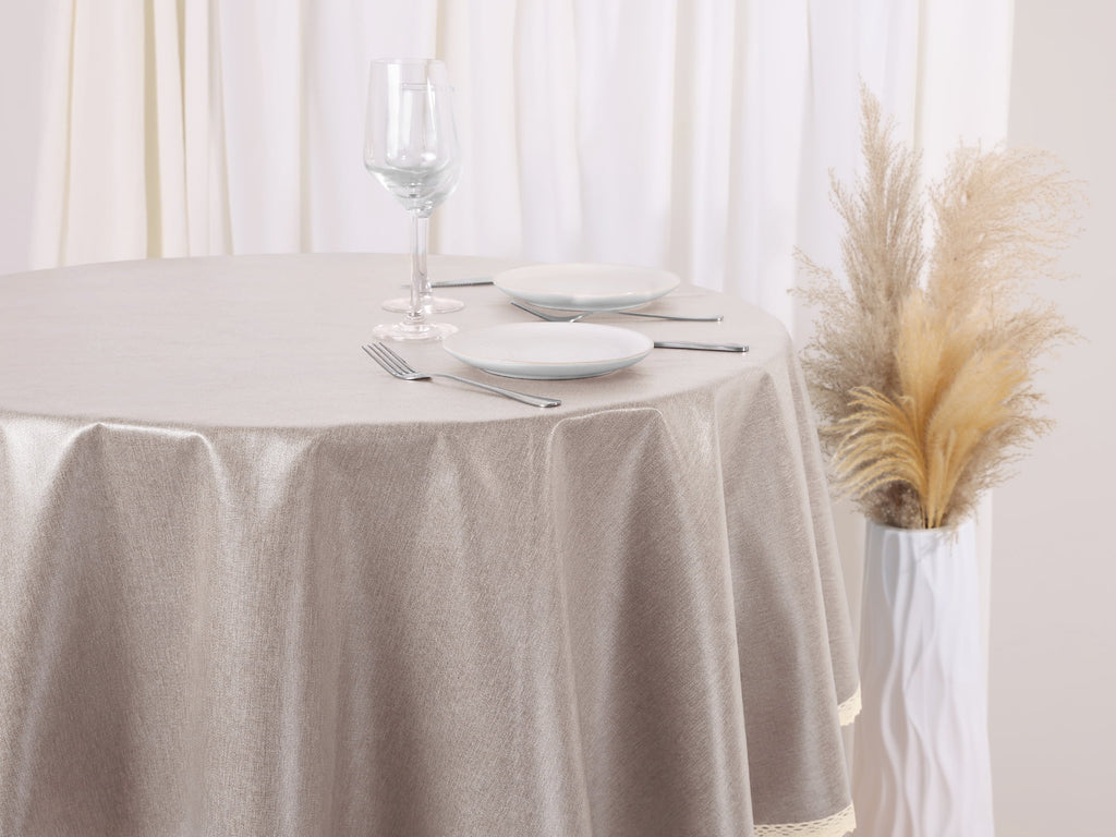 Unique Bargains Round Oil Proof Spill Proof Water Proof Lace TPU Kitchen Dining Tablecloth Light Coffee 47 inch