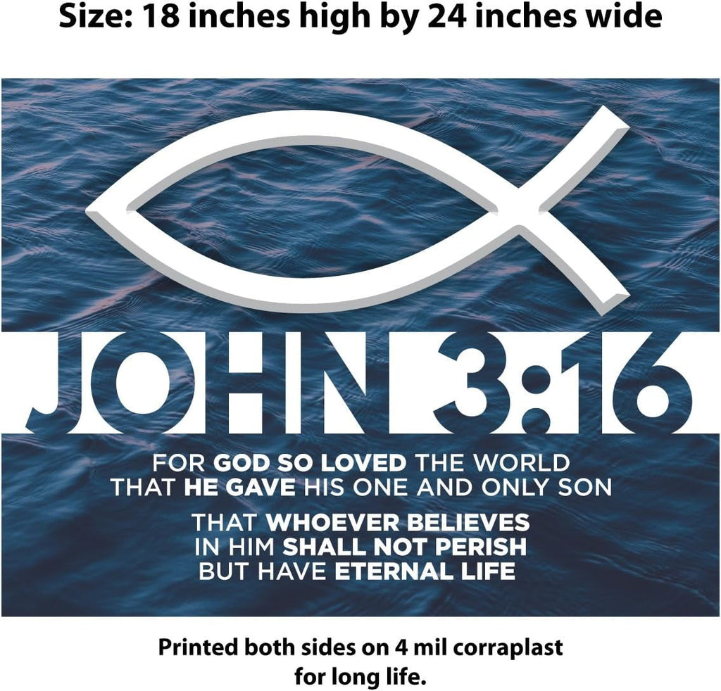 John 3:16 Yard Sign – Double-Sided Coroplast with H-Stake | UV & Fade Resistant | Share Your Faith | 18” x 24”