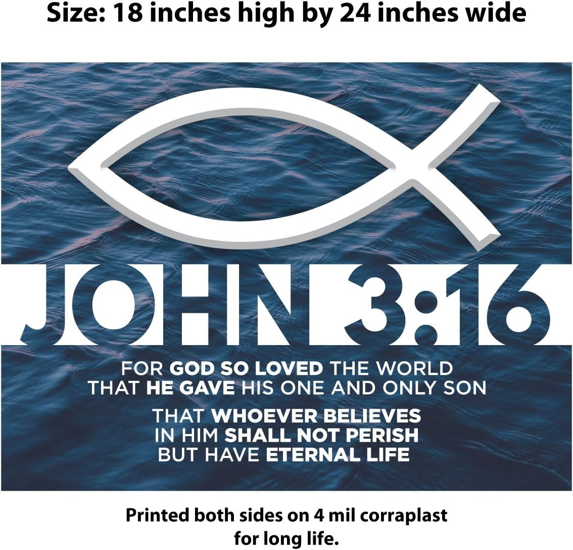 John 3:16 Yard Sign – Double-Sided Coroplast with H-Stake | UV & Fade Resistant | Share Your Faith | 18” x 24”