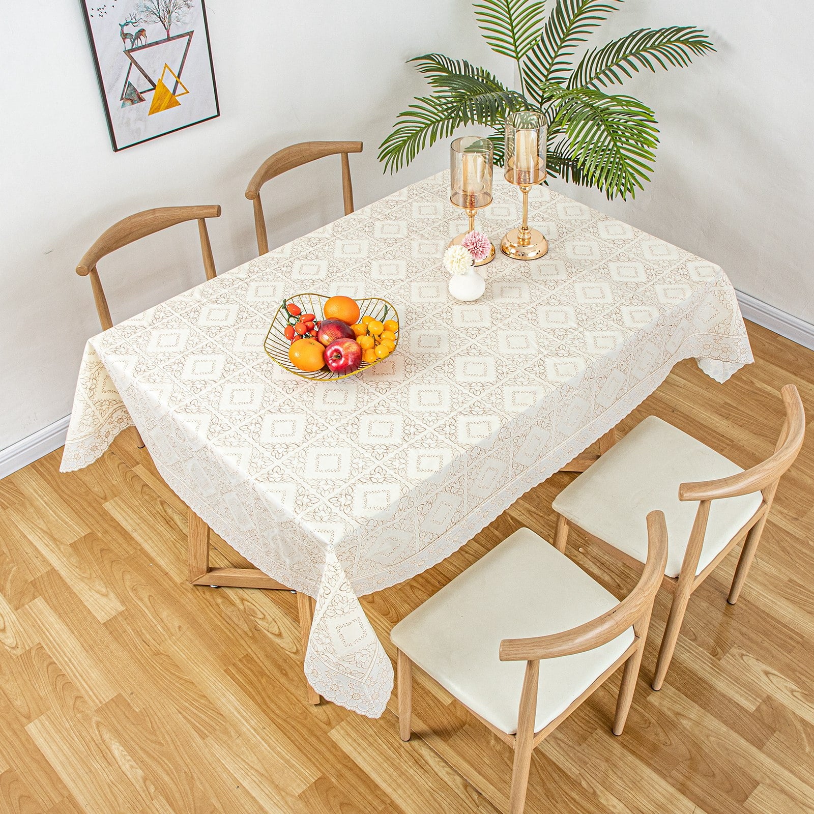 Ray Star 100% Waterproof PVC Tablecloth 60x84in Beige, Vinyl Table Cloth Cover Oil Proof Spill Proof Wipeable Table Cloths for Indoor and Outdoor Use