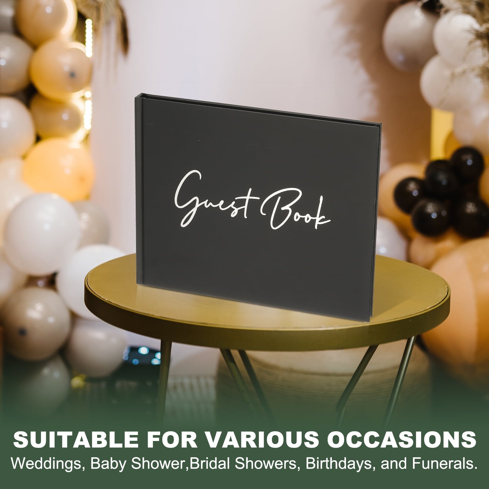 Uxcell Guest Book, 100 Pages Wedding Guest Reception Signature Book Party Decorations Supplies with Pen Signboard for Birthday Bridal Shower, Rose Gold