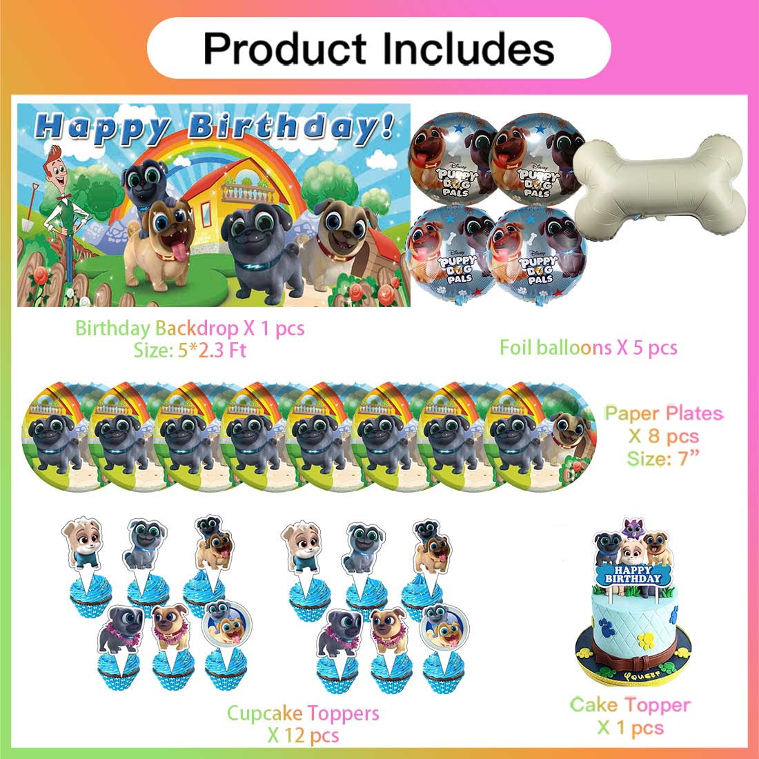 Puppy Dog Pals Party Supplies Decor Tableware Backdrop Banner Cake Topper Balloons Birthday Decorations