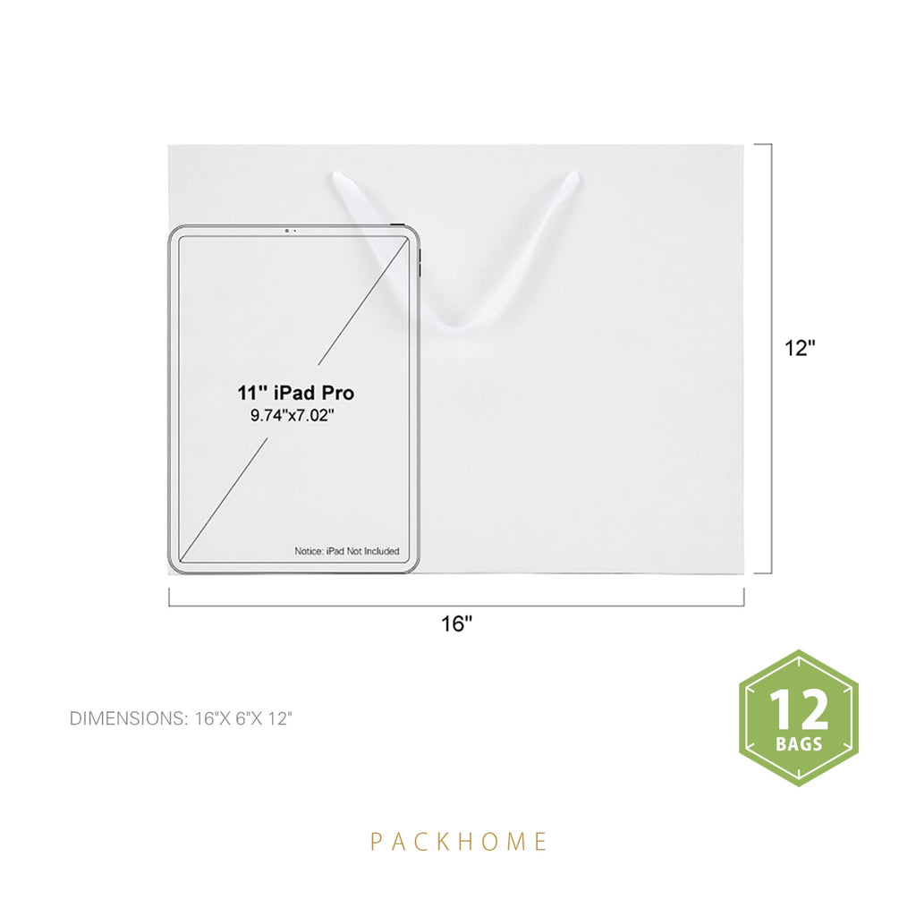 PACKHOME 12 Extra Large Gift Bags, White Gift Bags with Handles for All Occasions, 16x6x12 inches