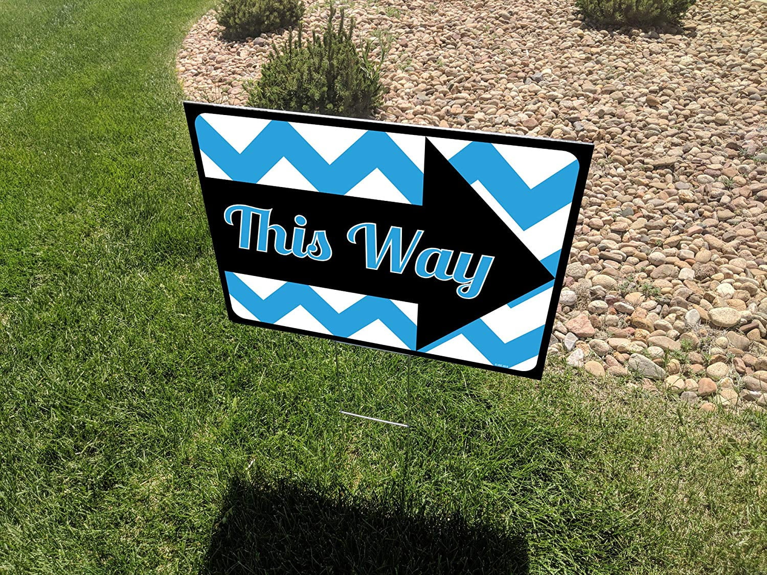 18x24 "It's A Boy" double sided Lawn Sign Baby Shower Kit with 6x24 H-stakes. Brightly colored Blue, Black, and Digitally Printed Silver Glitter on white lawn sign. Includes Directional Arrow sign