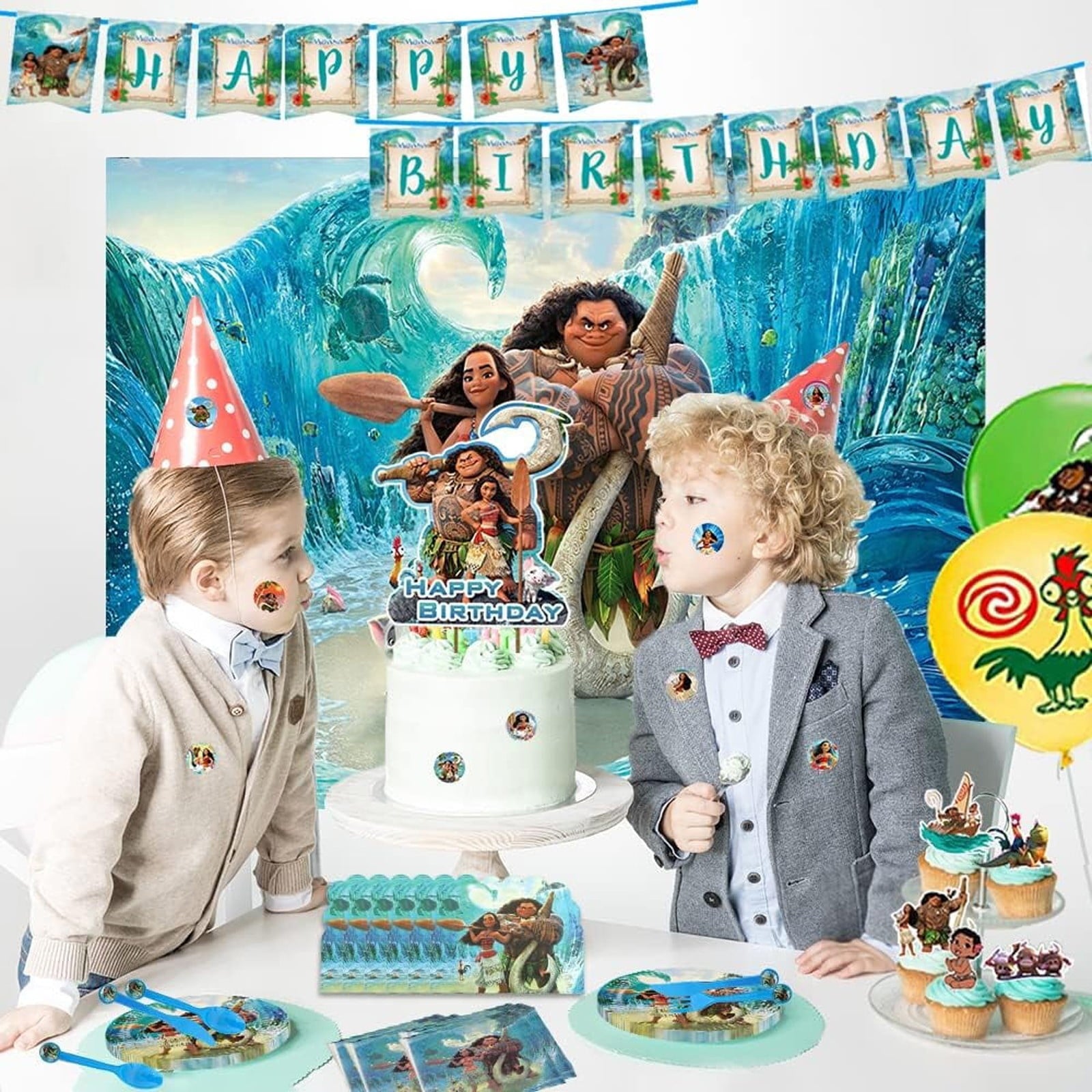Bootesun 120PCS Moana 2 Birthday Decorations, Cute Cartoon Character Birthday Supplies, Party Supplies Set Include Banner, Balloons, Cake Cupcake Toppers, Moana 2 Birthday Party Decors for Teens Fans