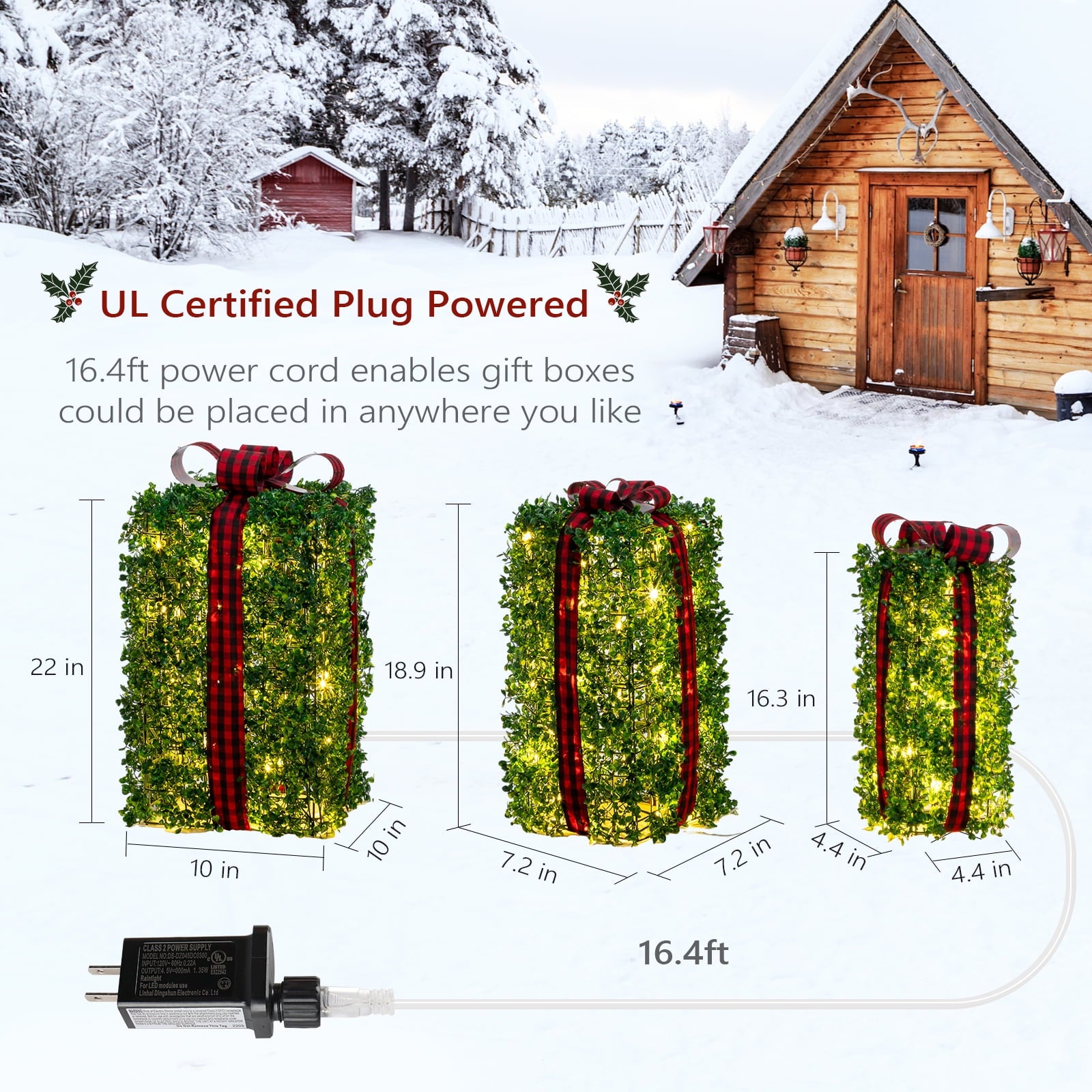 Ktaxon 3pcs Lighted Gift Boxes Decorations Christmas Tree Decor Lighted Gift Boxes