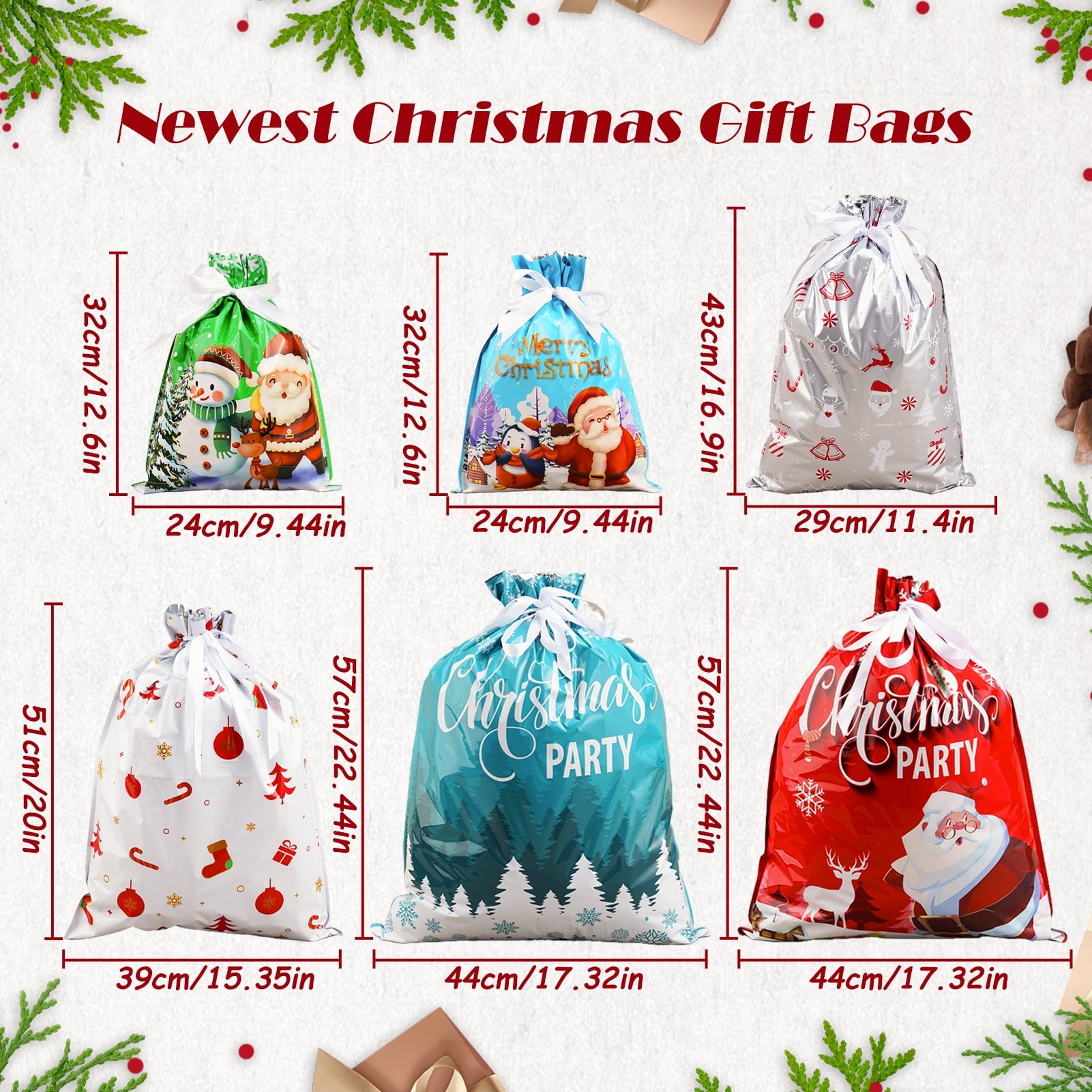 Lumikrypt 30Pcs Christmas Drawstring Gift Bags, Assorted Sizes Christmas Wrapping Bags, Christmas Gift Bag for Xmas Party Favors & Holiday Present Wrapping, Multicolor