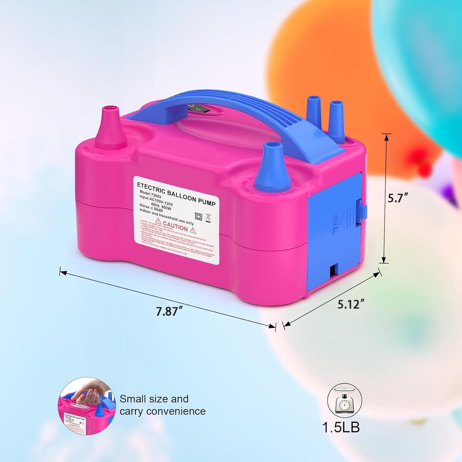 Electric Balloon Pump, Portable Air Blower Machine Inflator for Fast, (110V-240V 600W) Efficient and Easy Bulk Balloons Filling Different Occasions (American Plug)