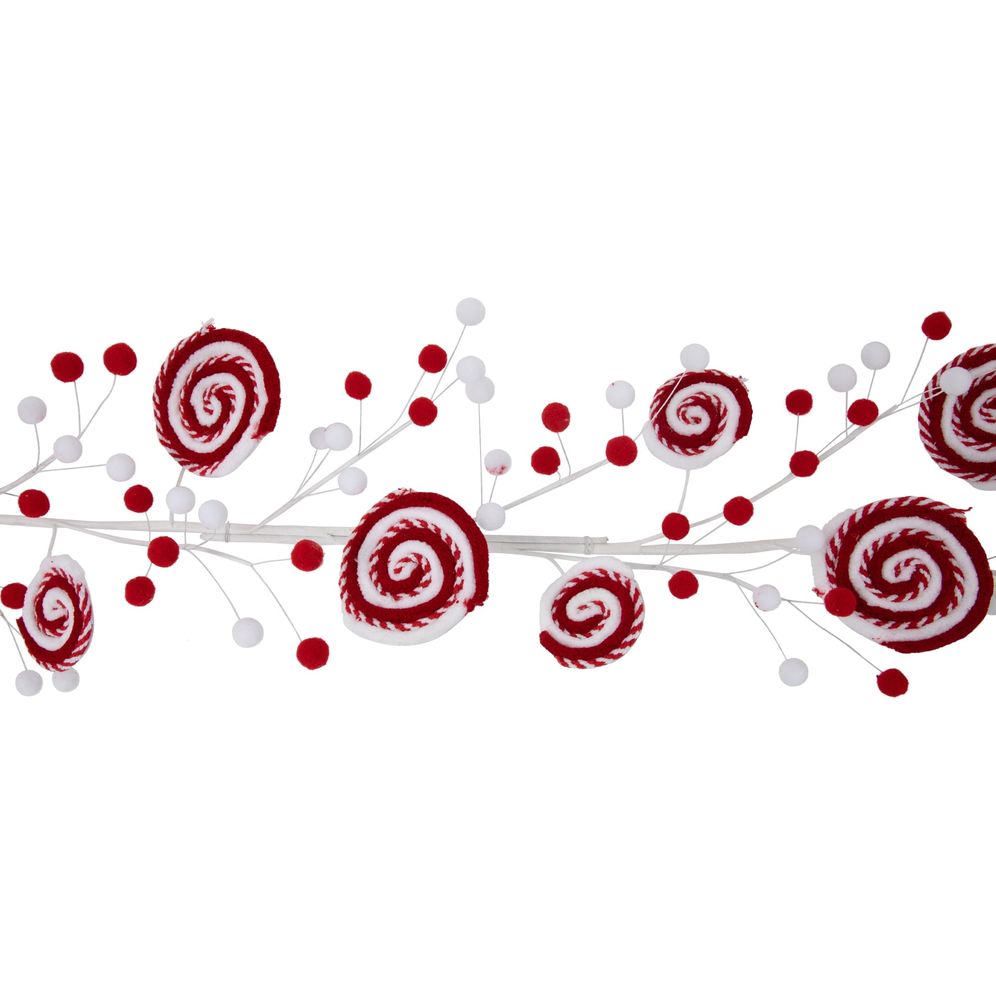 Northlight 30" Candy Cane Swirls and Pom Poms Christmas Garland