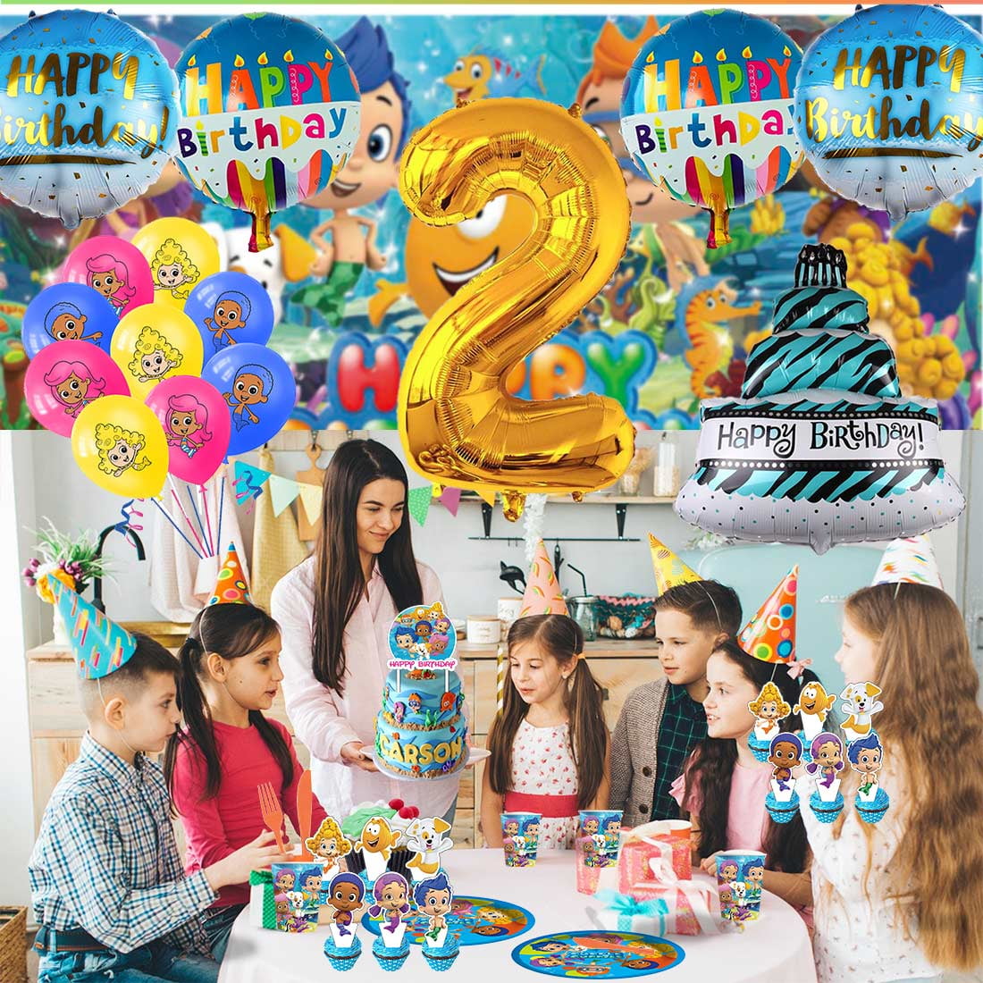 Bubble Guppies Balloons Party Supplies 2nd Decor Tableware Birthday Cake Topper Decorations Banner Backdrop