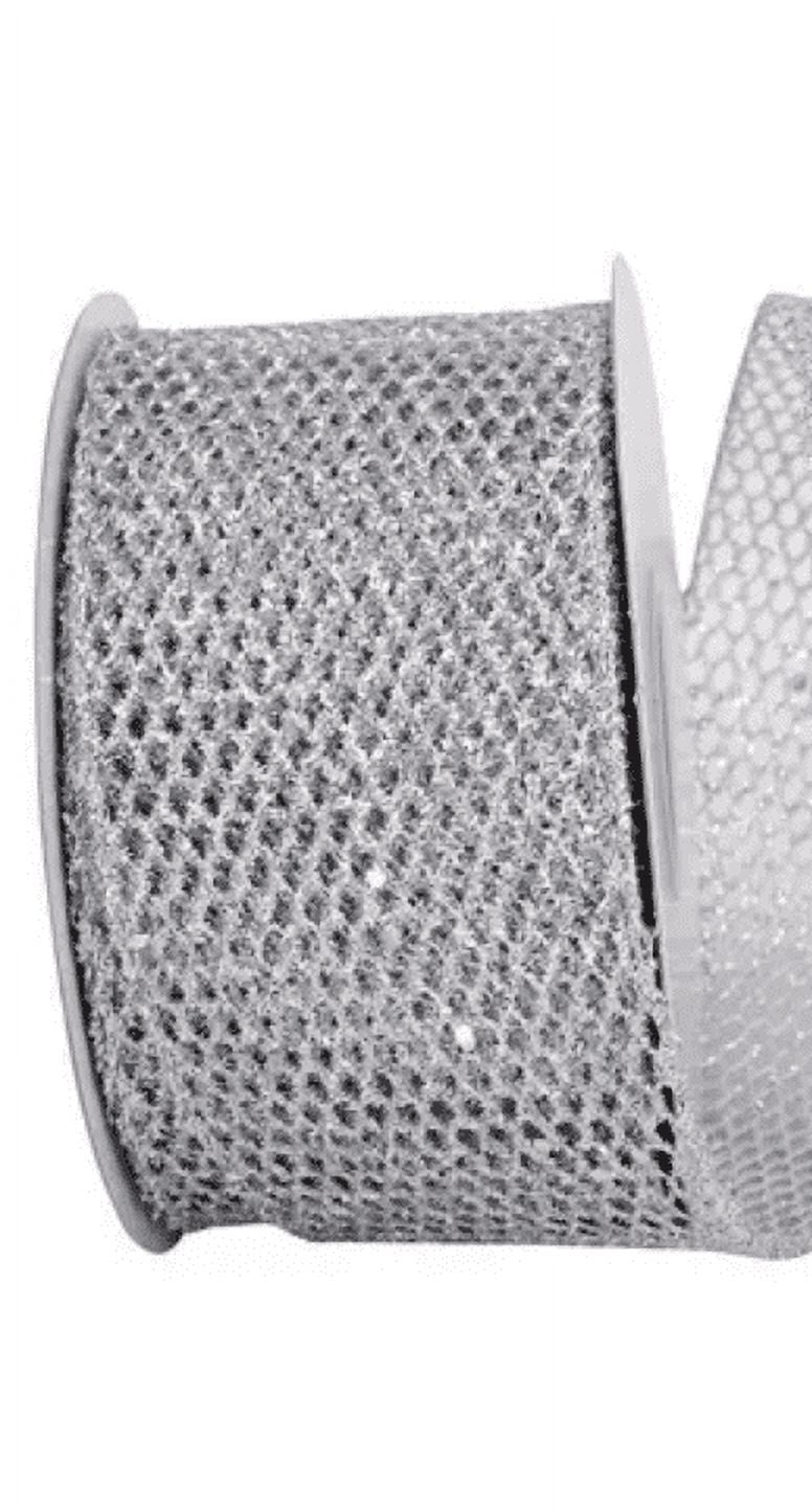 JAM Paper Christmas Silver Nylon Mesh Ribbon, 1.5in x 10yd, 1 Pack