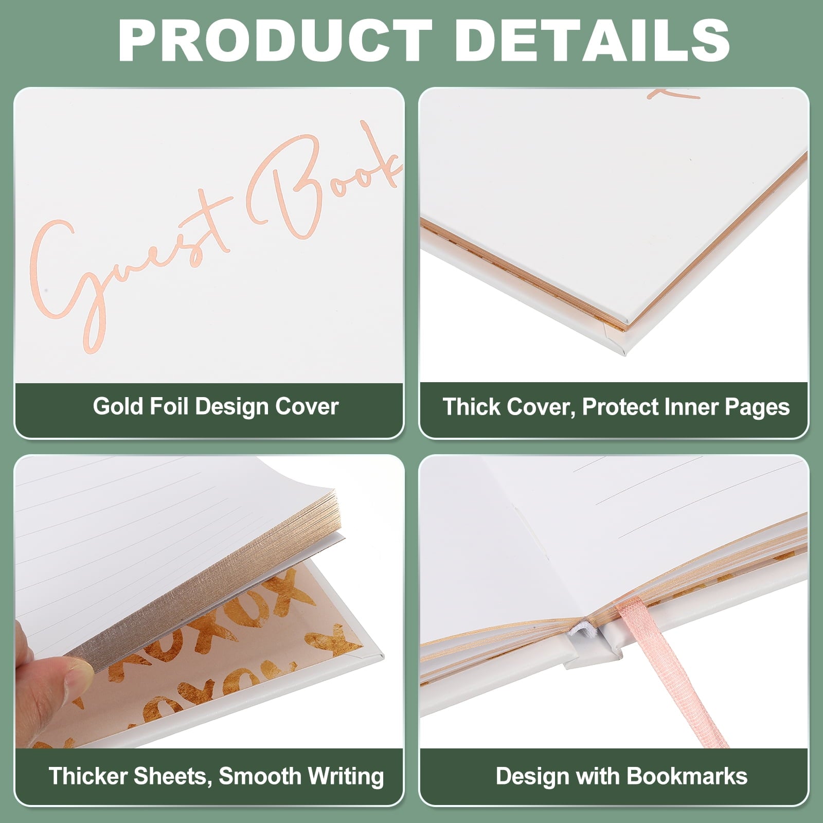Uxcell Guest Book, 100 Pages Wedding Guest Reception Signature Book Party Decorations Supplies with Pen Signboard for Birthday Bridal Shower, Gold