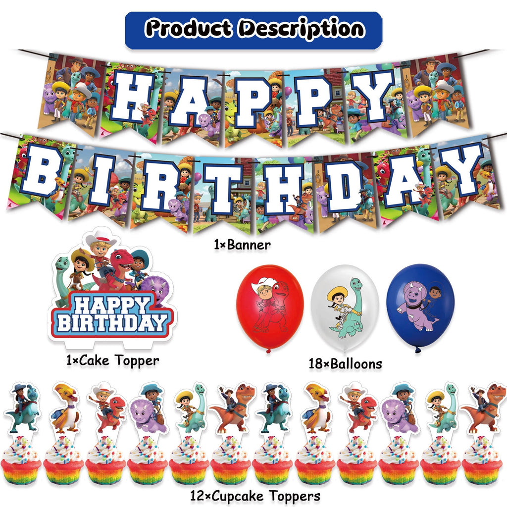 32 Pcs For Dino Ranch Theme Birthday Party Decorations,With 1 Happy Birthday Banner Garland,13 Cupcake Toppers,18 Balloons for Children Party Decorations