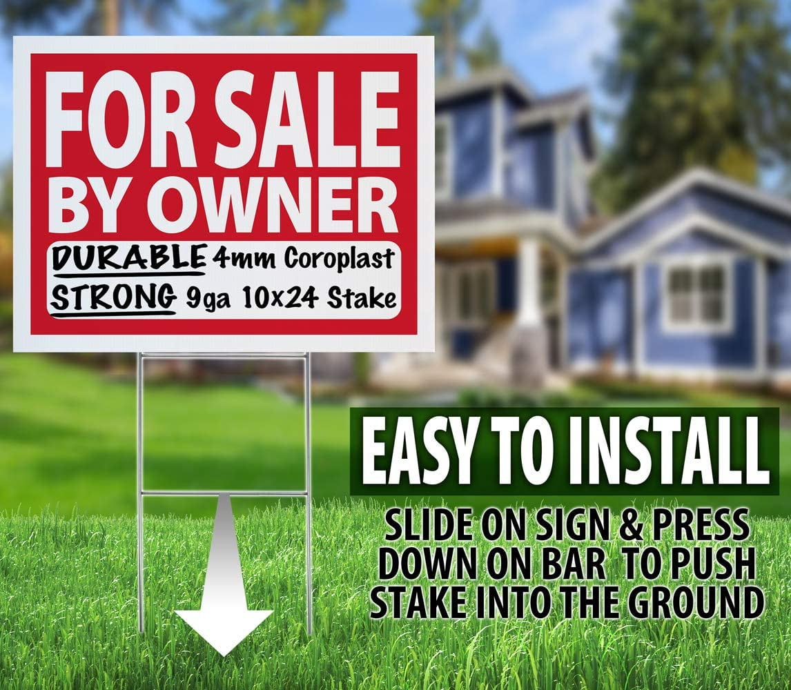 Home for Sale by Owner Yard Sign Combo Kit - Includes Directional Home for Sale Signage, & Heavy Duty Yard Stakes (for Sale by Owner Kit, with 3 House Shaped Directional Signs)