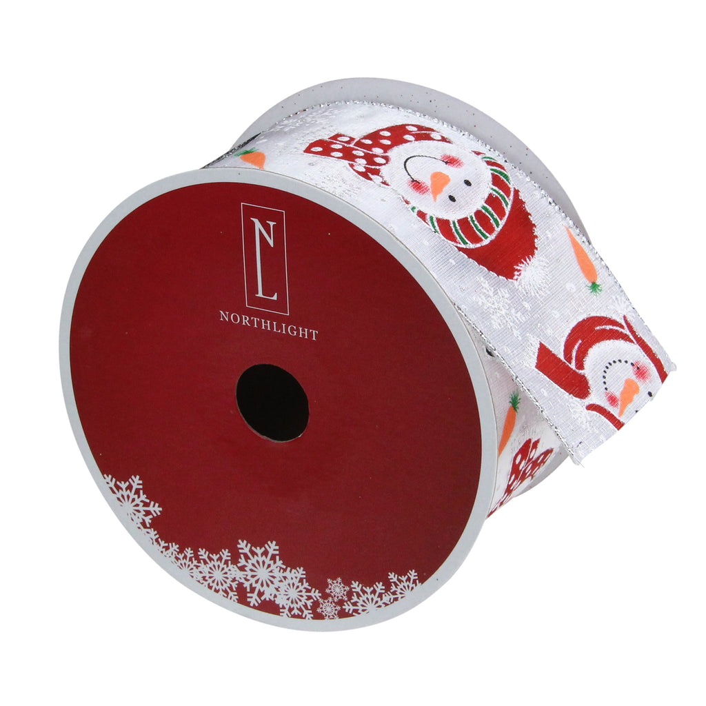 Northlight Red and White Snowman Christmas Wired Craft Ribbon 2.5" x 16 Yards