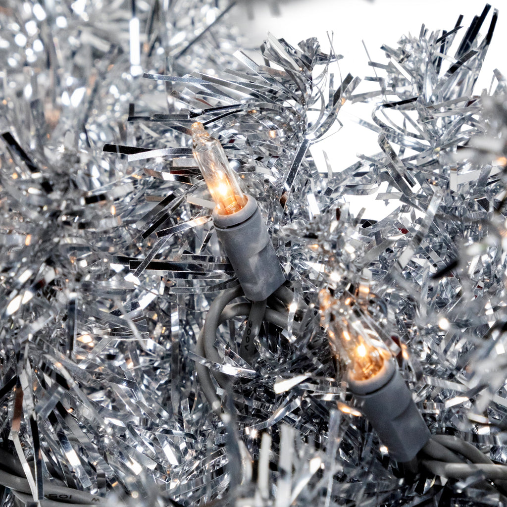 Northlight Pre-Lit Artificial Tinsel Christmas Garland - 9' x 8" - Silver - Clear Lights