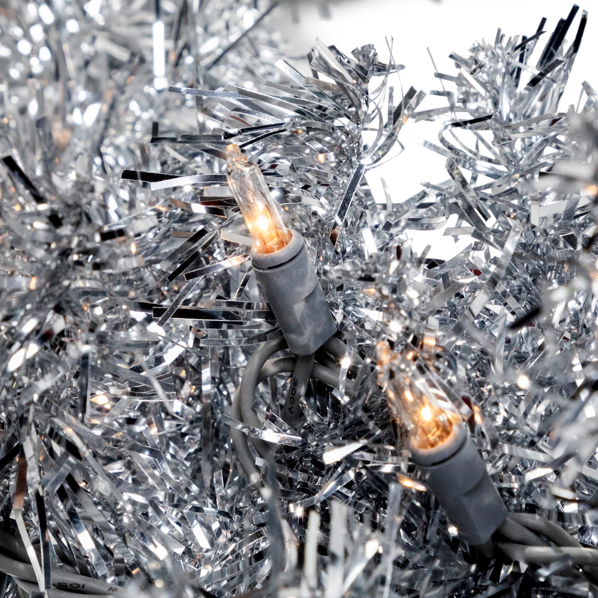 Northlight Pre-Lit Artificial Tinsel Christmas Garland - 9' x 8" - Silver - Clear Lights