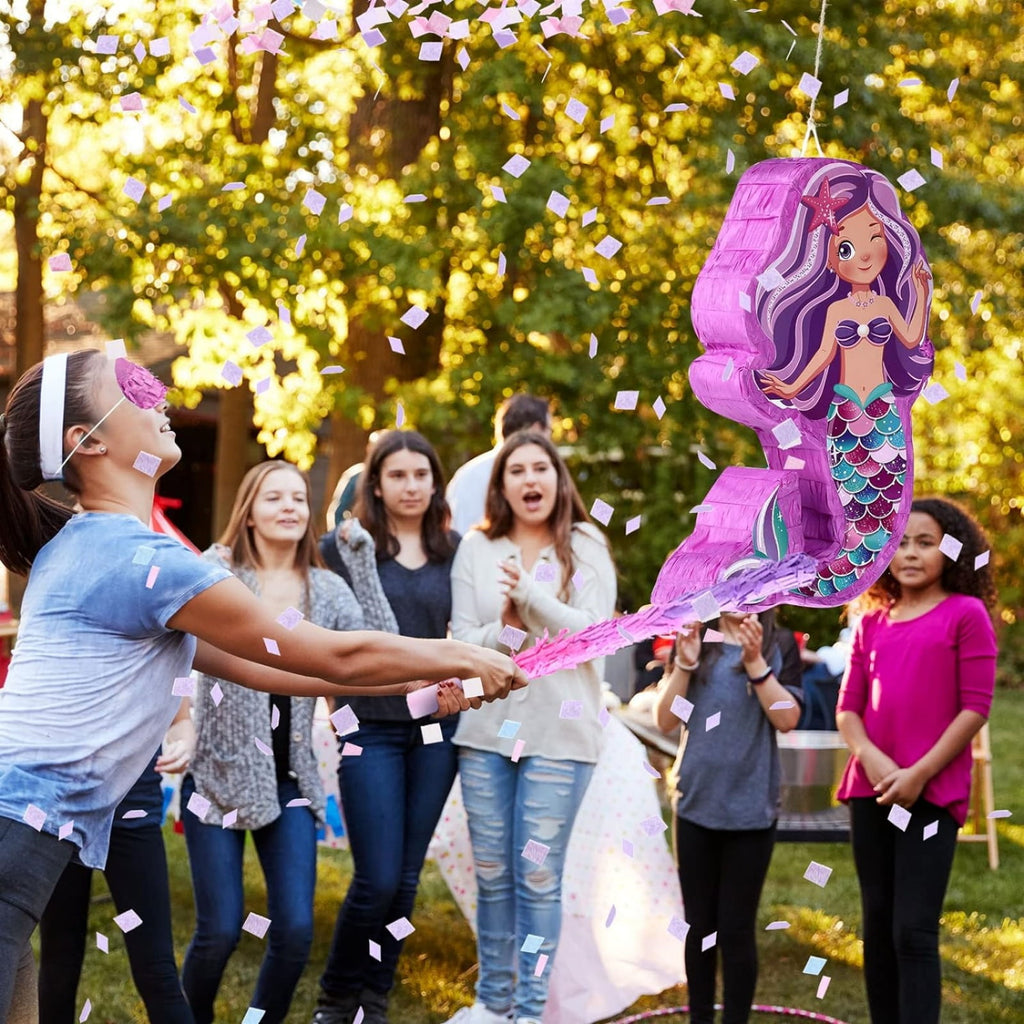 JUGAAD LIFE Mermaid Pinata - Mermaid Party Supplies Pinata Bundle with Blindfold and Bat for Girls Kids Birthday Party Game Decorations