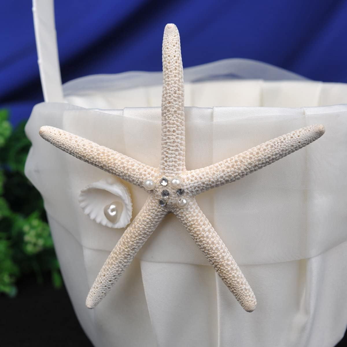 4Pcs Starfish Shell Satin Wedding Supplies Set Flower Girl Basket + Ring Bearer Pillow + Guest Book + Pen Set Holder for Bridal Wedding Shower Ceremony Anniversary Celebrations Party Decorations