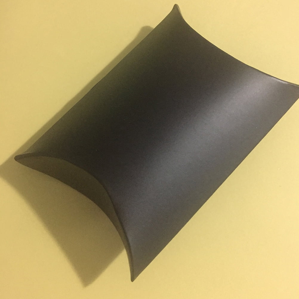Worgeous 100Pcs Kraft Paper Candy Boxes Pillow Shape Gift Holder Party Paper Container with Rope for Home(Black)