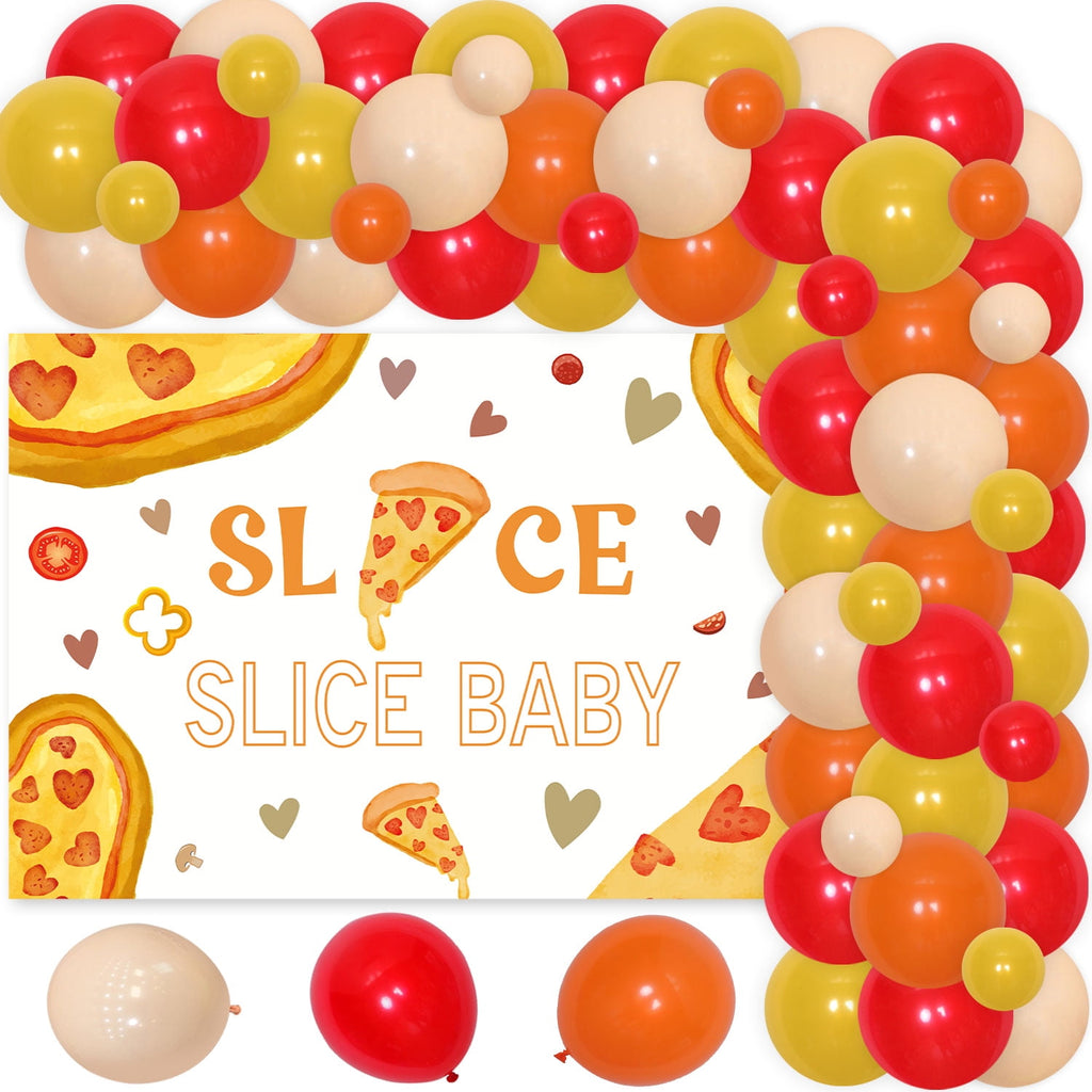 74Pcs Pizza Theme Party Decoration Set, Pizza Birthday Party Decoration Kit - Pizza theme SLICE SLICE BABY Backdrop, Sliced pizza foil balloon, Balloon Arch Garland kit for Boys Girls baby shower