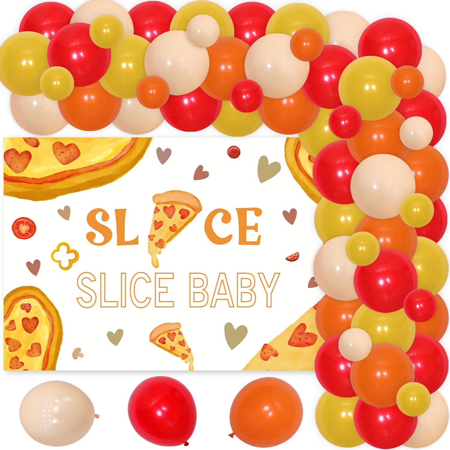 74Pcs Pizza Theme Party Decoration Set, Pizza Birthday Party Decoration Kit - Pizza theme SLICE SLICE BABY Backdrop, Sliced pizza foil balloon, Balloon Arch Garland kit for Boys Girls baby shower