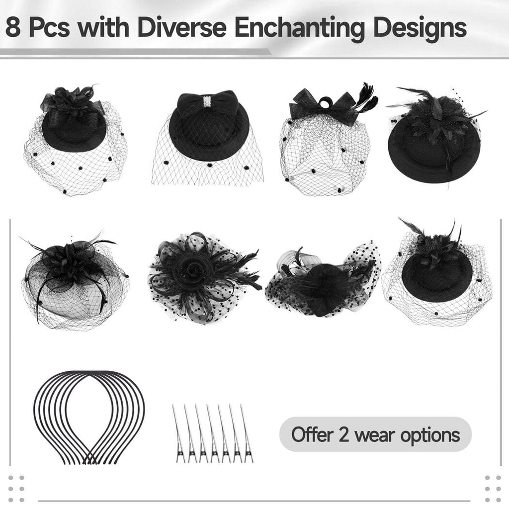 8 Pcs Fascinators Hats Tea Party Hats for Women Girls,Flower Feathers Mesh Hat for Cocktail Party Church Wedding Christmas