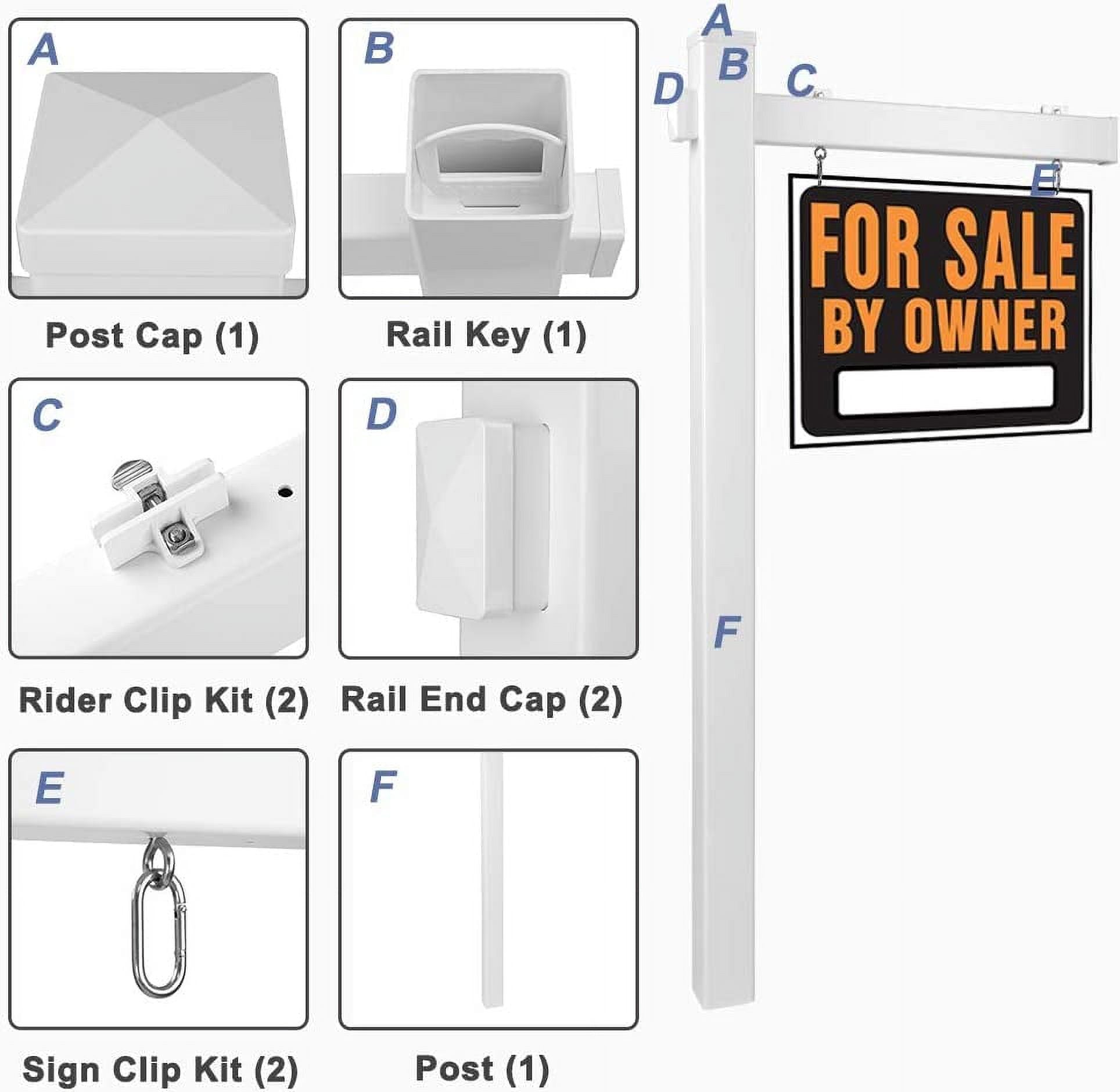 VINGLI 6' Vinyl PVC Real Estate Sign Post,  Realtor Home for Sale Hanging Ads, Business Hours Advertisement Post for Yard , Open Houese Direction, 36" Arm Holds Up to 24" Sign, White