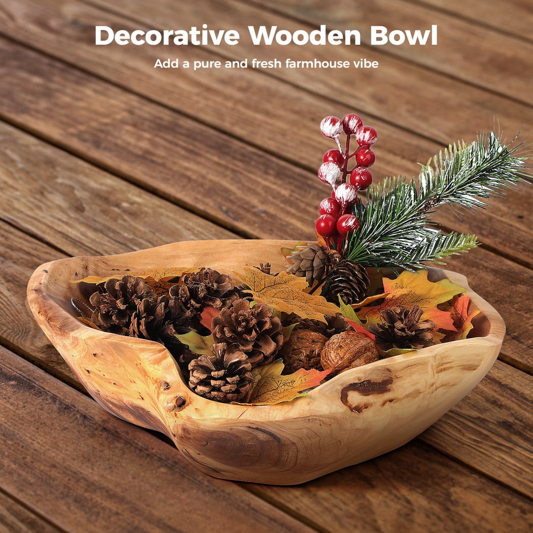 Decorative Wooden Bowl for Fruit, Wooden Fruit Bowl for Keys Jewelry Display Natural Handmade Wavy Bowls for Home Kitchen Table Decor