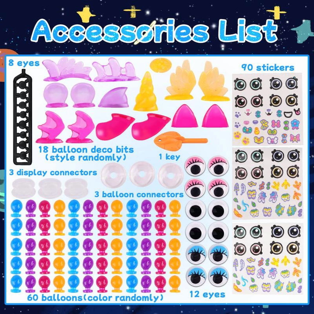 DIY Sticky Balloon With Pump, Re-Usable Decors, Model bouncy balloon kit multiple sculptures toy, 60 balloons, 134 accessories, Party fun activities/gifts for toddler boys and girls