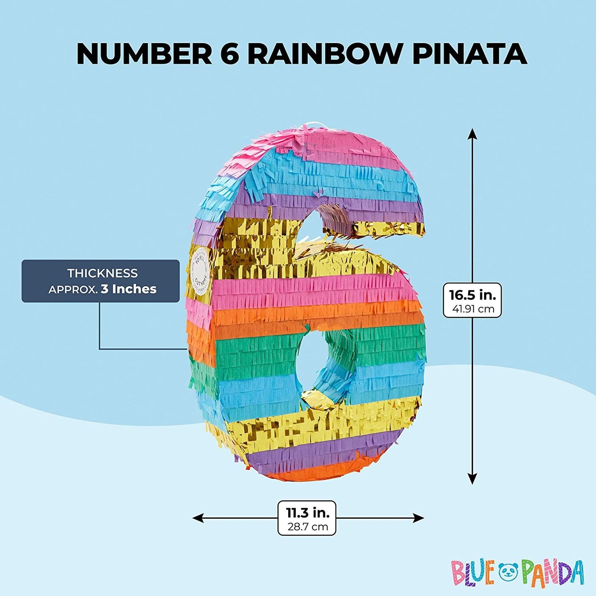 BLUE PANDA Rainbow Number 6 Pinata for Kids Ages 3-14 Birthday Party Supplies, Fiesta, Anniversary Celebration, Small (11.3 x 16.5 x 3 In)