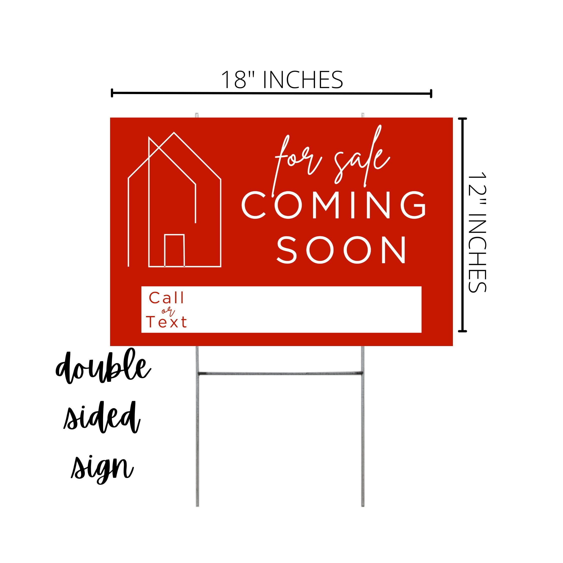 Coming Soon Real Estate Sign for Home  12 x 18 Yard Sign with H Frame Stake Home Double Sided Open House Realtor For Sale by Owner Red White Minimalist Modern