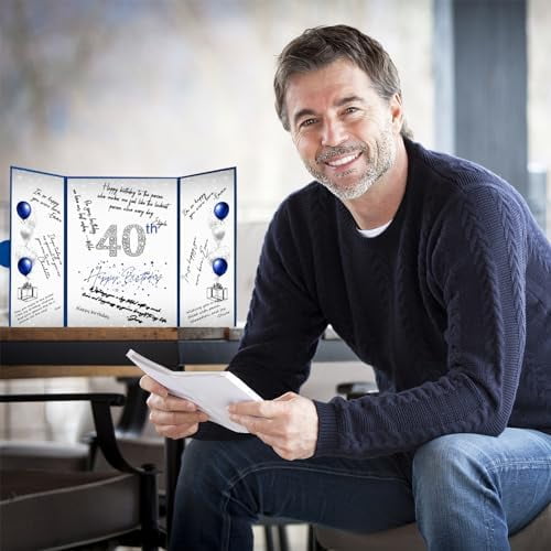 40th Birthday Decorations for Men or Women, Creative 40th Birthday Guest Book Alternative, Blue and Silver 40 Birthday Signature Book 18 x 12 inch, Great 40th Birthday Gifts