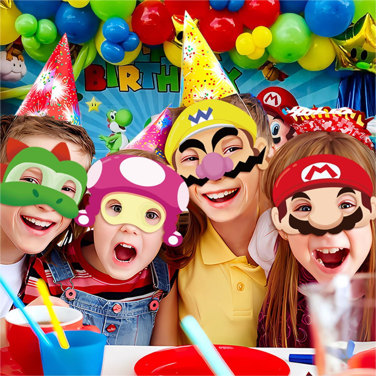 12Pcs Super Mario Bros Themed Glasses, Party Supplies Photo Booth Prop Cartoon Character Cosplay Birthday Gift for Kids.