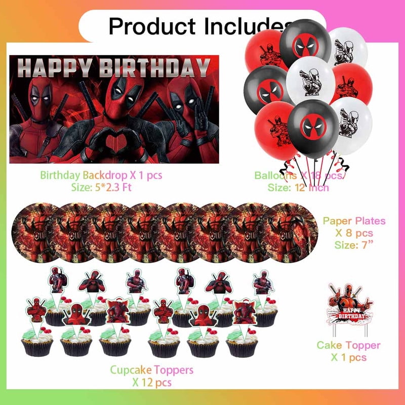Dead Pool Party Supplies Plates Decorations Birthday Cake Topper Banner Decor Backdrop Balloons
