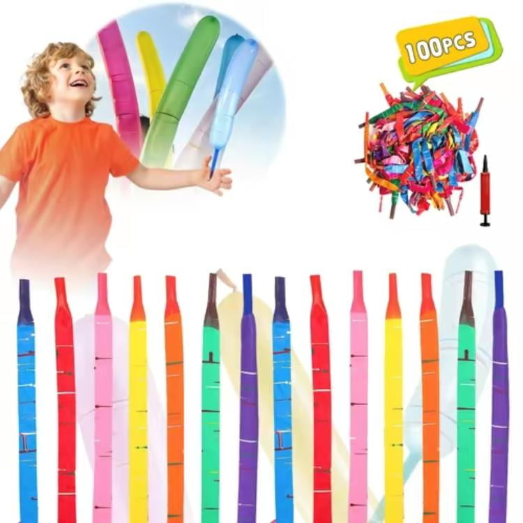 [100 Pack] Rocket Balloons Plus 1 Easy-To-Use Pump - Party Pack, No Need for A Refill - Watch Each Screaming Balloon Rocket to the Sky!