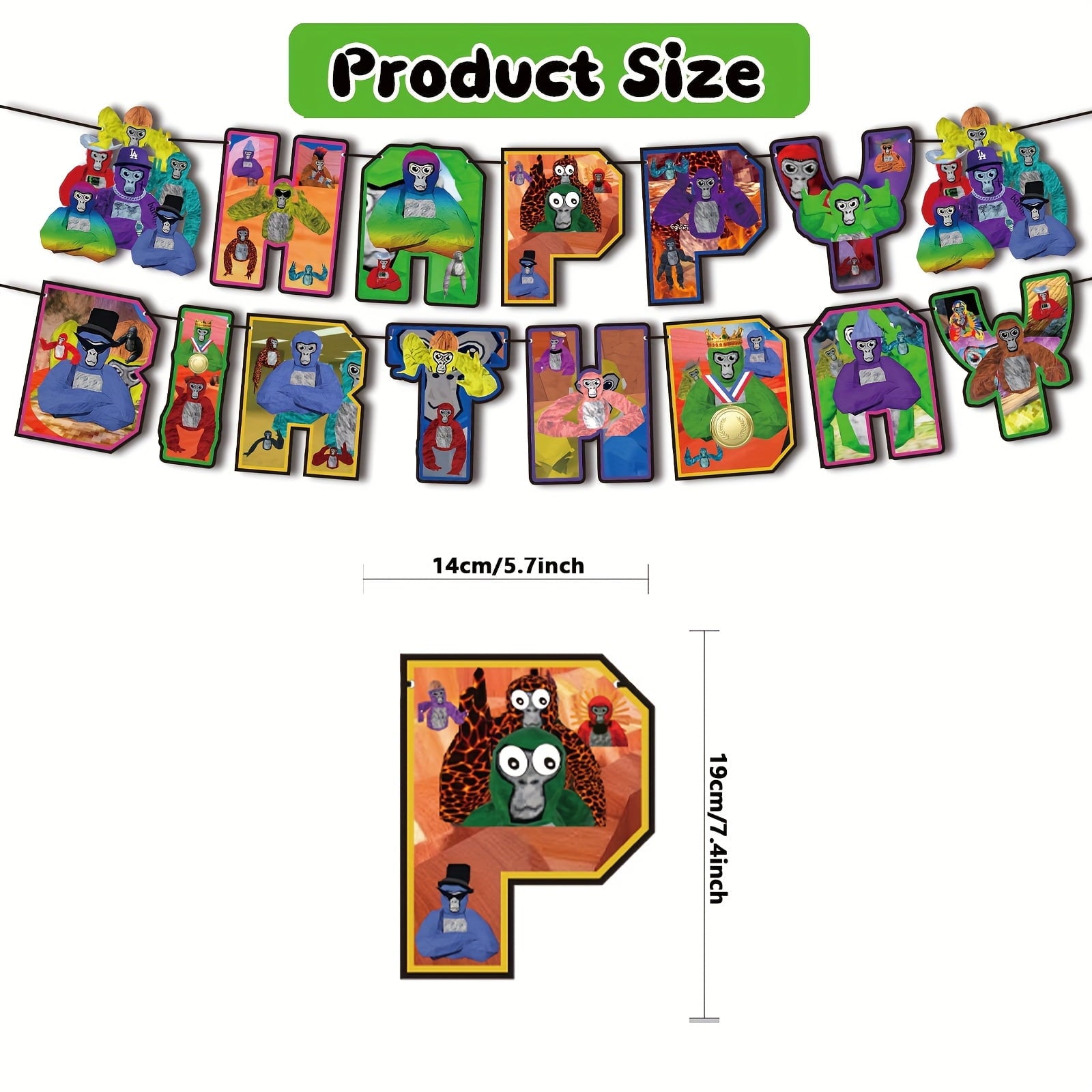 Gorilla Tag Birthday Party Decorations & Favors Kit - 14pcs Cartoon Theme with Backdrop, Cake Toppers, 12 Cupcake Toppers for Themed Celebrations, Party Supplies